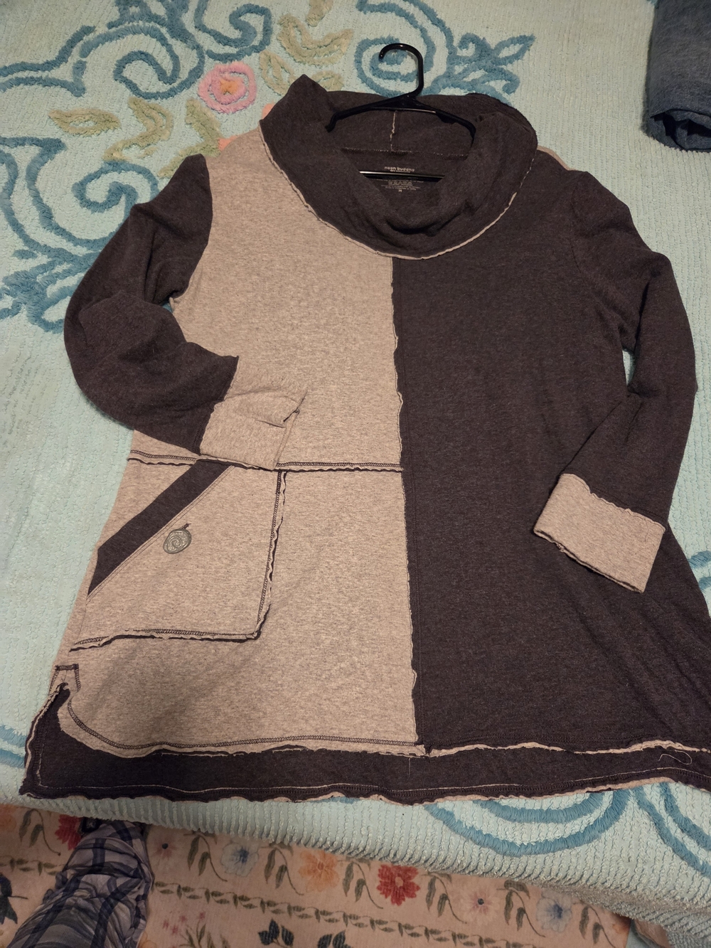 neon buddha Two-Tone Cowl Neck Sweater - Charcoal & Gray
